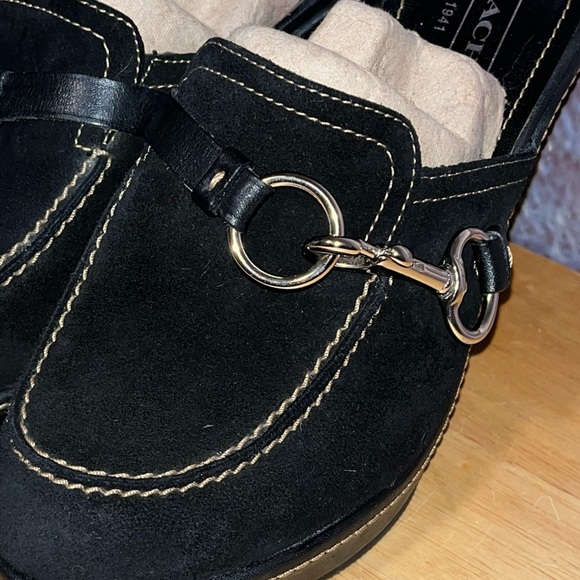 COACH Cleo Black Suede Platform Clip & Ring Clogs Mules Heels Size 7.5B Shoes - Picture 5 of 14